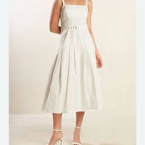 NWT Elegant White Belted Midi Dress